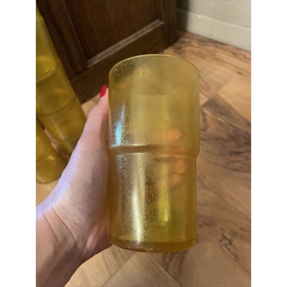 Vintage HJ STOTTER Acrylic Set Of 8 Yellow Stacking Tumbler Cups MCM Bar Ware - Picture 3 of 5